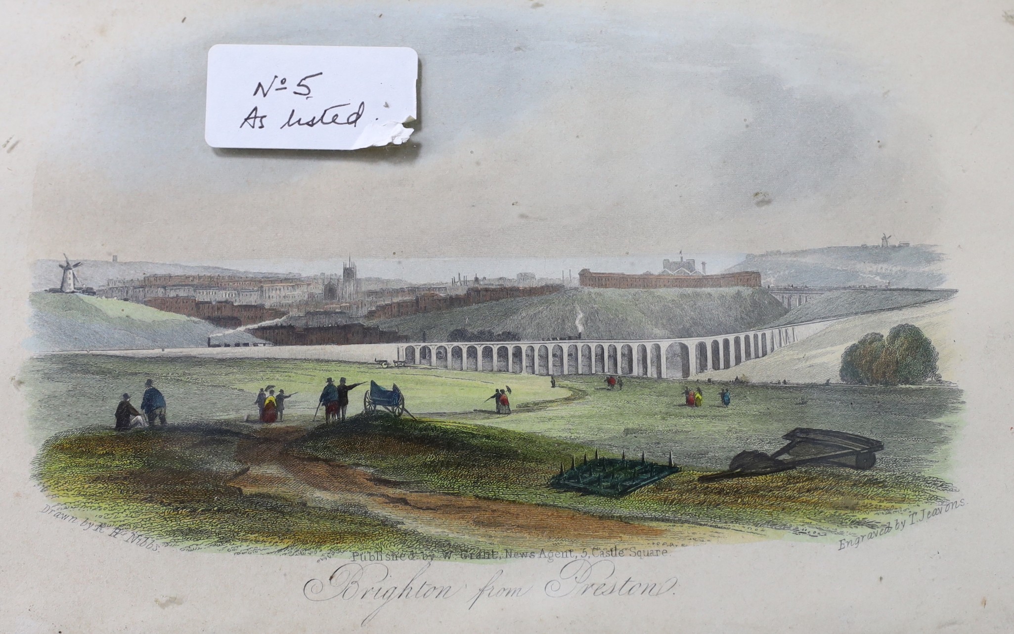 Watts after Jukes, coloured aquatint, A View of Brighthelmstone, 15 x 23cm and six other Brighton prints in four frames